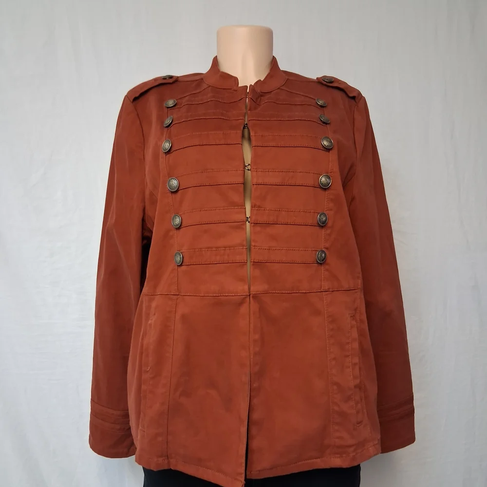 Chico's Burnt Orange Military Jacket Size 2 Usa Size 12/14